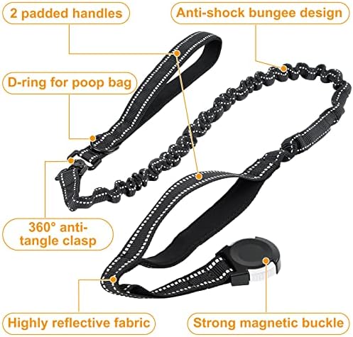 Reflective Dog Harness for Medium Large Dogs with Handle No Pull Tactical Training Vest Adjustable Front Clip Service Dog Harnesses and Magnetic Bungee Leash Set Heavy Duty XL Pechera para Perros