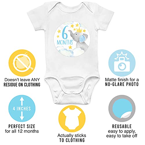 20 Месечни Налепници За Пресвртница За Бебиња Момче-Слон Бебе Месечни Налепници За Пресвртница За Бебе Момче, Пресвртница Бебешки