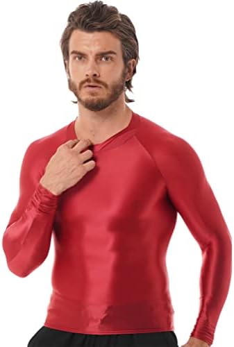 Јизиф машки спандекс сатенски сјајни долги ракави врвни кошули спортски хулахопки бикини јога спортска облека