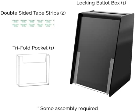 Носичи на маркетинг 5,75 ”x 5,5 x 8,75 Заклучување на гласачката кутија Црна акрилик со 5,5 x 8,5 слајд во држачот на знакот на заглавието и џебот