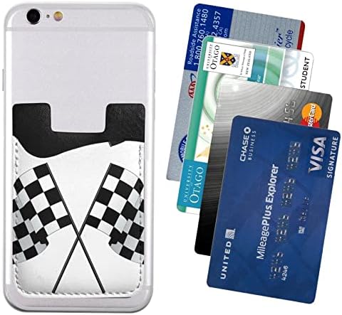 Црна бела формула Checkered Flaghs Moders The Телефонски држач за картички, PU кожа само-лепете и лична карта за кредитна картичка за