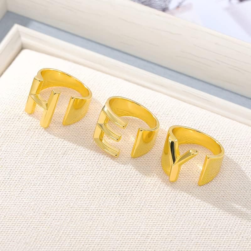 T3store злато исполнето англиско писмо A-Z Rings Отворено прстен за прстени за азбука Најдобри прилагодливи женски забави накит-злато-боја-Распространета-35030