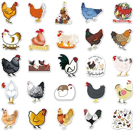 Пилешки налепници 50 парчиња цртан филм кокошка живина од животински винил декорации лаптоп фрижидер скејтборд гитара вода шише со шише водоотпорен