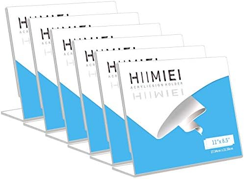 Hiimiei акрилик наклон на знак хоризонтален 8.5x11 6 пакет, пластична табела мени за приказ на држачот на држачот на држачот, Плекси