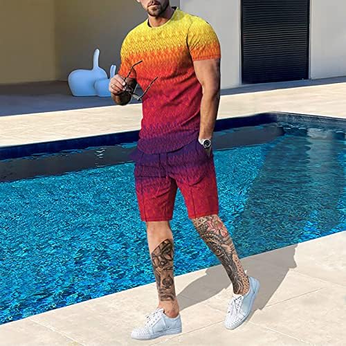 Менс летни обични шорцеви поставува кратки ракави модни активни врвни и кратки облеки за тревки за 3Д печатење