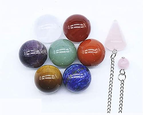 Евни 7 Чакра кристална топка сфера постави природни кристали испрскани чакра камења со розово кварц нишало за медитација за лекување