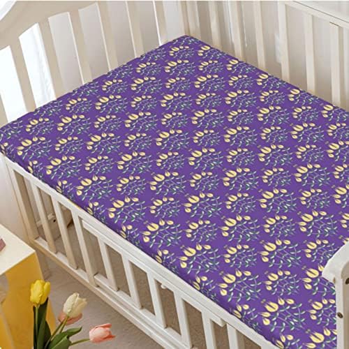 Виолетова цветна тематска опремена мини чаршафи, преносни мини за креветчиња за креветчиња Ултра мек материјал-бебе за момчиња