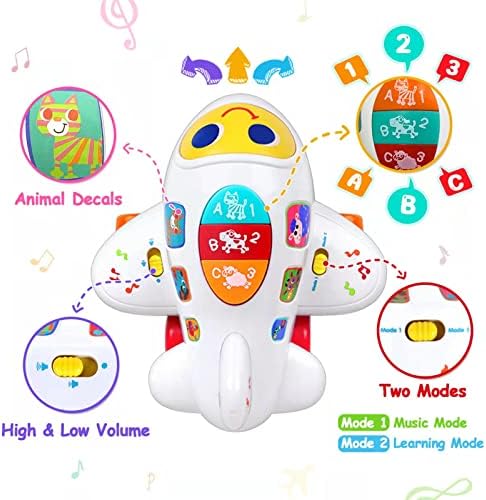 Jjkimag Бебе играчки од 6 до12 месеци музички авион кој ползи играчки за новороденчиња со светла/универзално движење на едукативни играчки