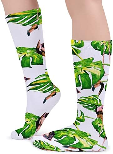 Weedkeycat Тропски Monstera и Flamingo дебели чорапи новини смешни печатени графички обични топло средно цевки чорапи за зима