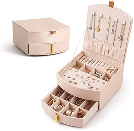Кутија за накит за накит за жени, кутија за складирање на накит со двојно слој, мултифункционална кутија за приказ на организатор за накит