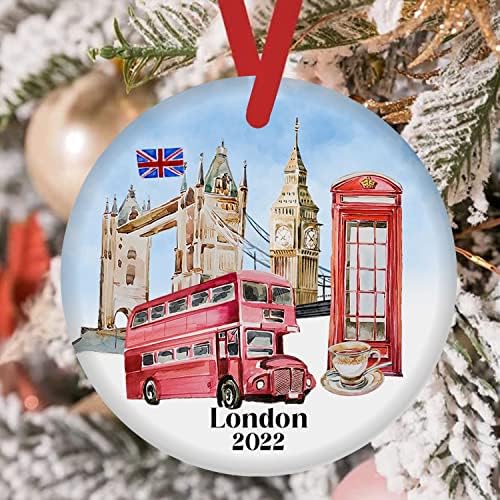 Го сакам украсот на елката во Лондон Сити, град 2022 Божиќ, украсен украс на дрво, патник керамички украс - НТЛ/ ЛК
