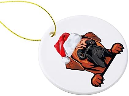 Чајан куче со Божиќна украс на Дедо Мраз, украс за новогодишна елка за Божиќен декор за дома, двострана керамичка украс Божиќ,