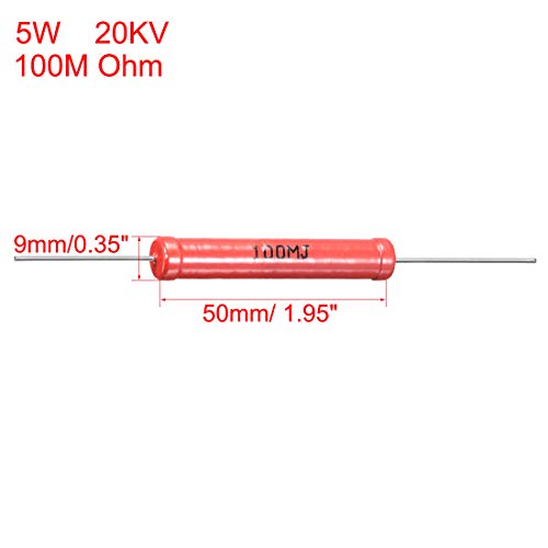 Оценка за напојување со високо напон на Uxcell 5W 100м Охм со висок напон стаклен стаклен отпорник 2 парчиња