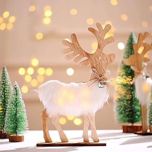 Декорации за божиќни елени од дрво, канцеларија за канцелариски десктоп елени мажјаци и женски со бела коса светлина Doodads елени