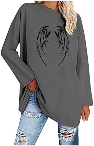 Нархбг преголеми џемпери за жени со екипаж со долги ракави кошули Туника блуза Ангел Крилја печатени врвови за пулвер за врвови за