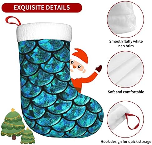 Аугенски Божиќни чорапи сирена скала сина двострана камин што виси чорапи