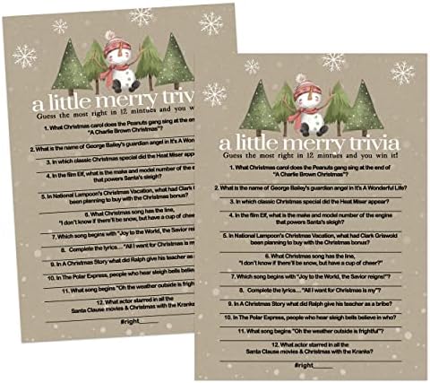 Хартија умен забава Снежен човек Божиќни тривијални картички за игри Верзија 4 Игри за забавни забави Семејства Деца Возрасни активности - Рустикални
