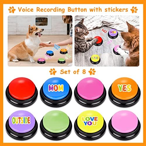 8 Спакувајте Копчиња За Зборување Кучиња За Комуникација, Копчиња За Комуникација Со Мачки За Кучиња 30 Секунди Копче За Снимање Глас Поставете