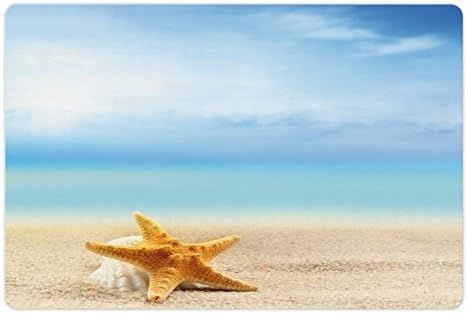 Амбесон Морска Ѕвезда Мат За Миленичиња За Храна И Вода, Школка Од Раковини И Морска Ѕвезда Одблизу Дизајн На Позадина На Песочна Плажа Идиличен