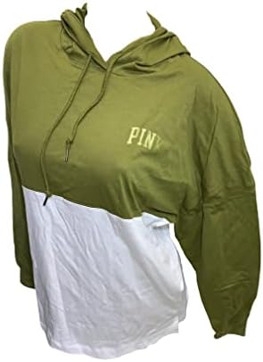 Викторија Сикрет розова памучна памучна пуловер качулка со маици/маица боја-блок боја зелена/бела сјајна големина средна нова нова