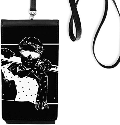 Скијање зимски спорт црн илустрација телефонски паричник чанта што виси мобилна торбичка црн џеб