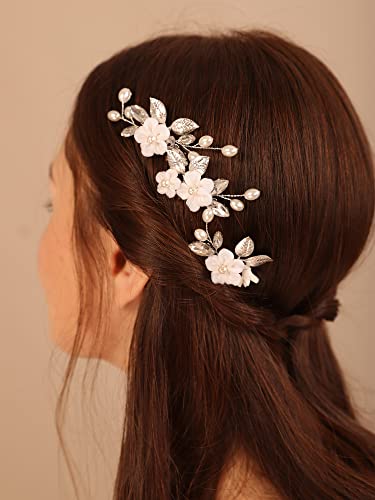 Kercisbeauty пакет од 3 бели цветни златни странични чешли за коса за жени и девојки свадбени невестински додатоци за коса