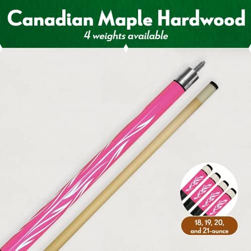 Iszy Billiard 2 Piece 58inch Hardwood Maple Pool Cue Billiard Stick со челичен спој, розов, 18-21oz