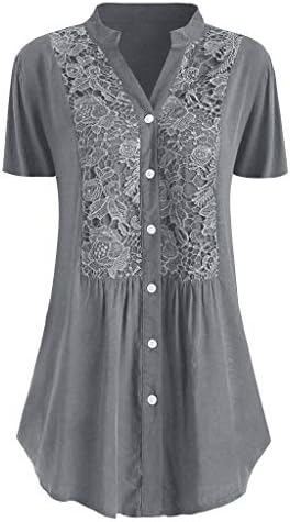 Lcepcy женска модна маица V вратот од вратот, чипка блуза со кратки ракави на врвот на врвовите на врвовите на врвовите на обичните полите