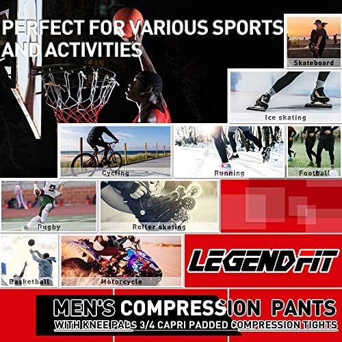 Легенда за машки кошаркарски панталони со влошки на коленото 3/4 капри залепени хулахопки за компресија хеланки за спортски заштитник