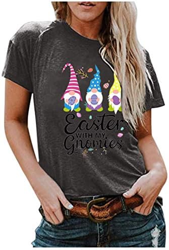 Велигденска маица за жени шарени јајца од буквите за печатење кошули со кратки ракави со кратки ракави на вратот 2023 летни блузи
