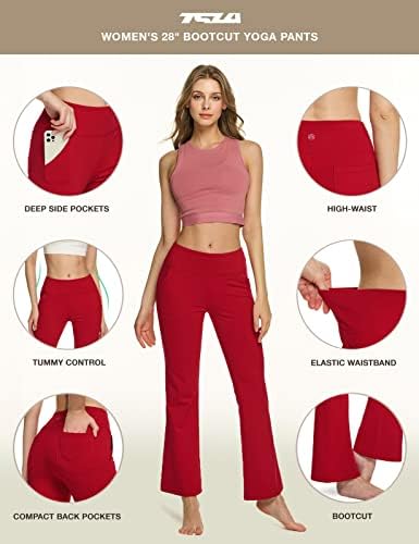 TSLA женски подигање јога панталони со џебови, контрола на стомакот со високи половини за јога панталони, панталони за тренингот од 4