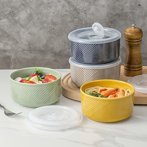Керамички сад со Adewnest со капак: 5 инчи порцелански чинии поставени со капаци за ручек, пикник - контејнери за складирање на храна - подготвителни
