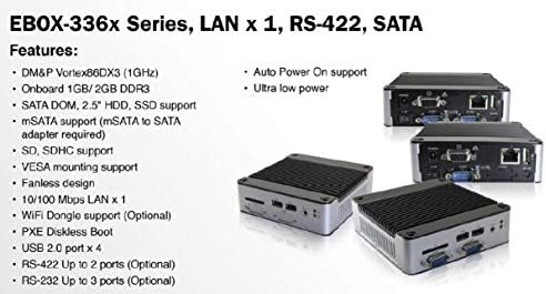 MINI Box PC EB-3360-L2B1C1G2 Поддржува VGA Излез, RS-232 Порта x 1, 8-битна GPIO Порта x 2, CANbus x 1, SATA Port x 1 и Автоматско