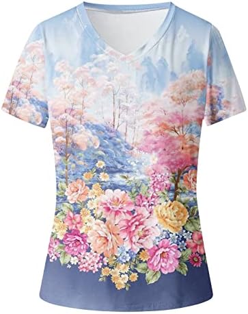 Блуза за девојчиња краток ракав 2023 памук екипа на вратот цветна графичка среќна подарок салон за в Valentубените блуза ZM