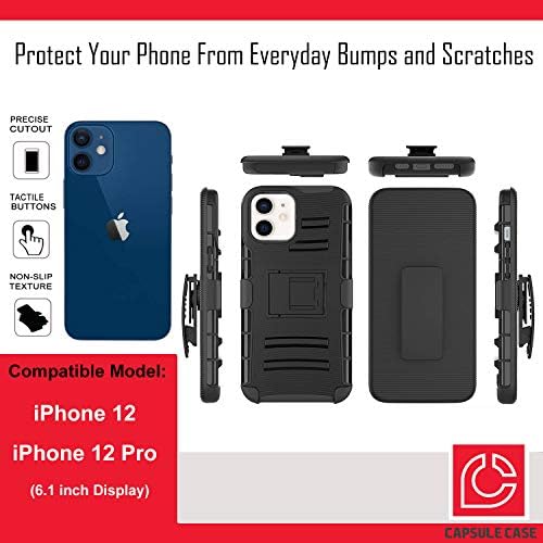 Случај охајо Компатибилен со iPhone 12 [Заштита Од Воено Одделение Отпорна На Удари Тешка Футрола За Футрола Заштитна Црна Обвивка] за