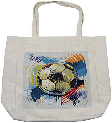 Торба за шопинг во фудбалски фудбал, илустрација на сферична фудбалска топка со разнобојни потресени детали во движење уметност,