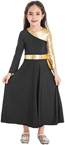 Ојолан Девојки девојки металик литургиски пофалби танцувачки фустан bellвонче на ракави лирски наметки обожаваат костумска