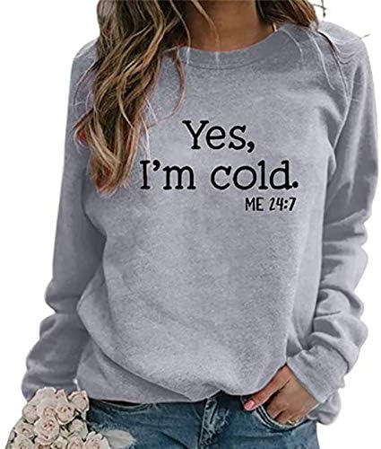 Hgccgdu да, јас сум ладен мене 24: 7 женски џемпери на женски случајни долги ракави солиден блок во боја Raglan Crewneck XMAS Fall Pullover