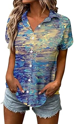 Дами кошули со кратки ракави копче надолу 3Д графичка кошула лето случајна кошули со целосна печатење на плажа