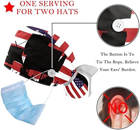 Медицински капаци на Lorvies за жени со копчиња долга коса, 2 парчиња прилагодливо работно капаче, бродови на американско знаме