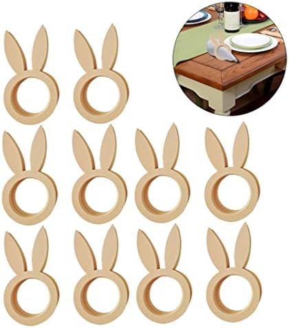 Kuyyfds Велигденска декорација на салфетка прстенка за зајаче уши Дрвени украси материјали за вечера за вечера на Велигденска забава 10 парчиња