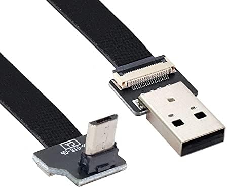 CABLECC UP Angled USB 2.0 Type-A Meal to Micro USB 5PIN машки податоци рамен тенок FPC кабел за FPV & диск и телефон 50см