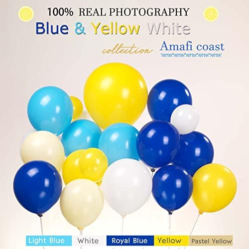 Сина И Жолта балон венец лак комплет 150 парчиња Кралски светло сини Пастелни Жолти бели балони за лимон главен стискаш Невестински