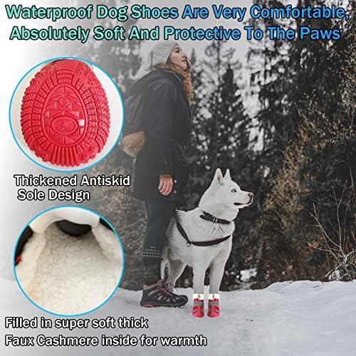 Чизми за кучиња Dodxoy, кученца зимски чевли миленичиња водоотпорни заштитници со шепа со рефлексивни ленти солиден анти-лизгачки единствен