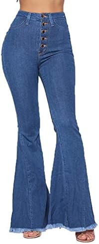 Nyybw женски обичен пламен bellвонче на долниот фармерки со висок пораст опремени панталони ретро широки панталони за панталони за панталони