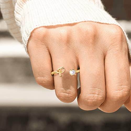 Men Rings Pack Gold Personalized Rhinestone 26 Почетна накит за прстен персонализиран почетен буква Отворен прстен со дијамантски
