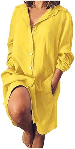 Фустани За кошули за жени Со Копчиња Надолу Џеб За Печатење Со Должина На Миди Кошула Со Долги Ракави Долг Фустан Лежерни Лабави