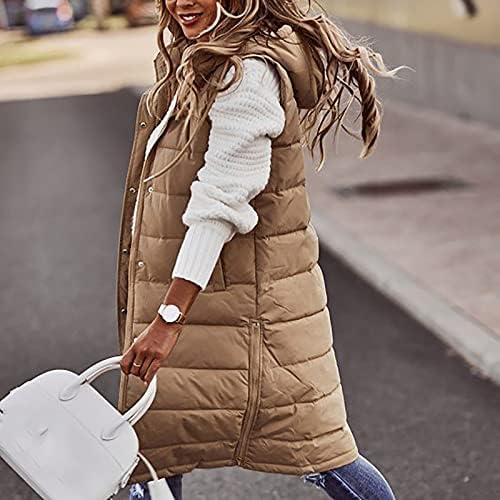 Qtthzzr преголема долга елек за жени на отворено палта со аспиратор долги пафери елек зимски палта без ракави топли јакни