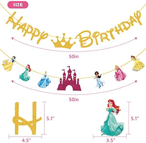 ГОГОПАРТИЈА Симпатична Цртан Филм Принцеза Среќен Роденден Банер, Принцеза Роденден Декорација Среќен Роденден За Деца Роденден Бебе