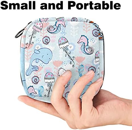 Санитарна торба за складирање на салфетка, едноставна боја делфин медуза море коњ менструална чаша торбичка, преносни санитарни